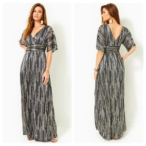 Lilly Pulitzer Parigi Maxi Dress Metallic Stripe Silver Size Small
